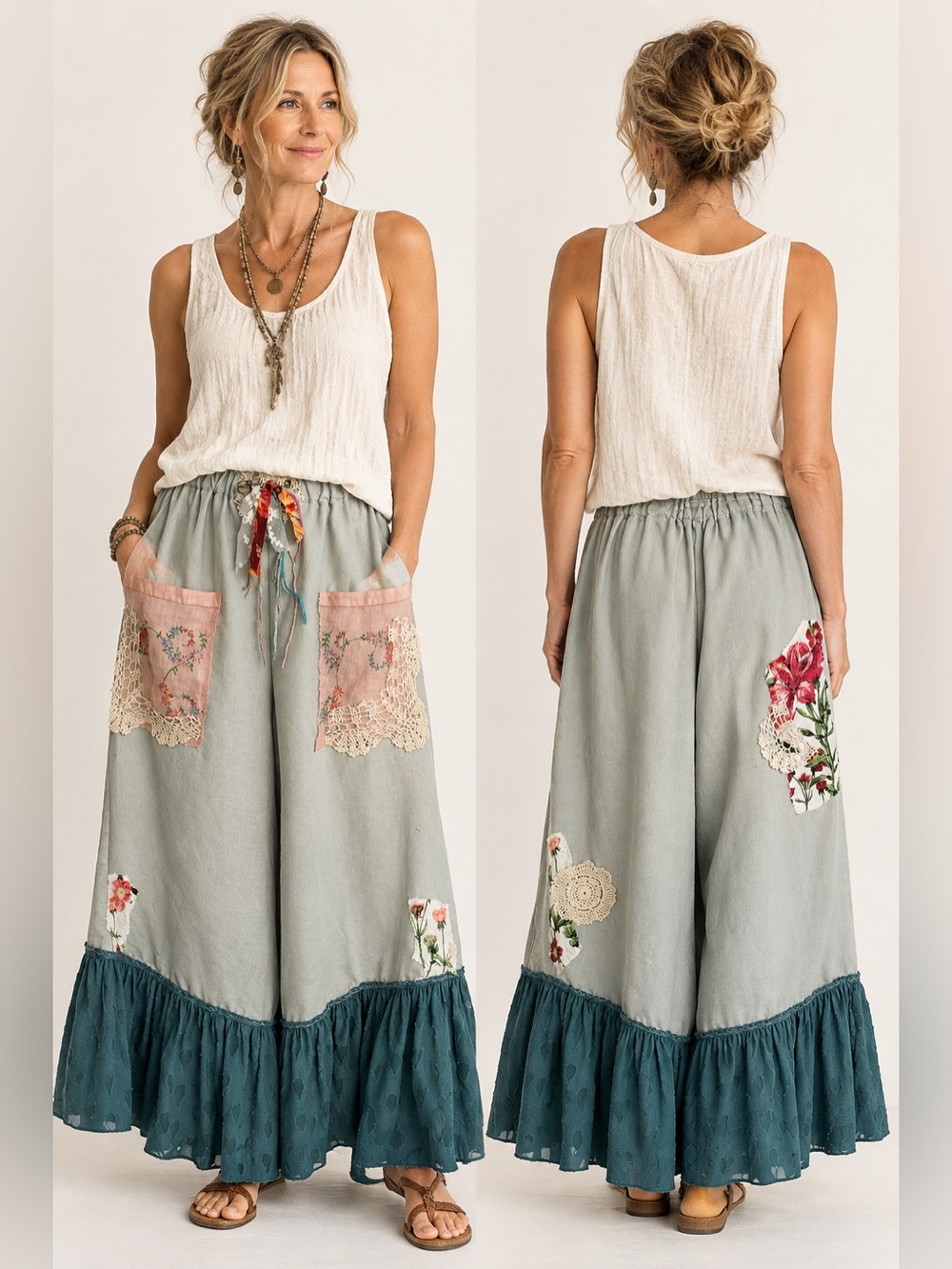Upcycled Boho Cottagecore Pants Bloomers Size OS